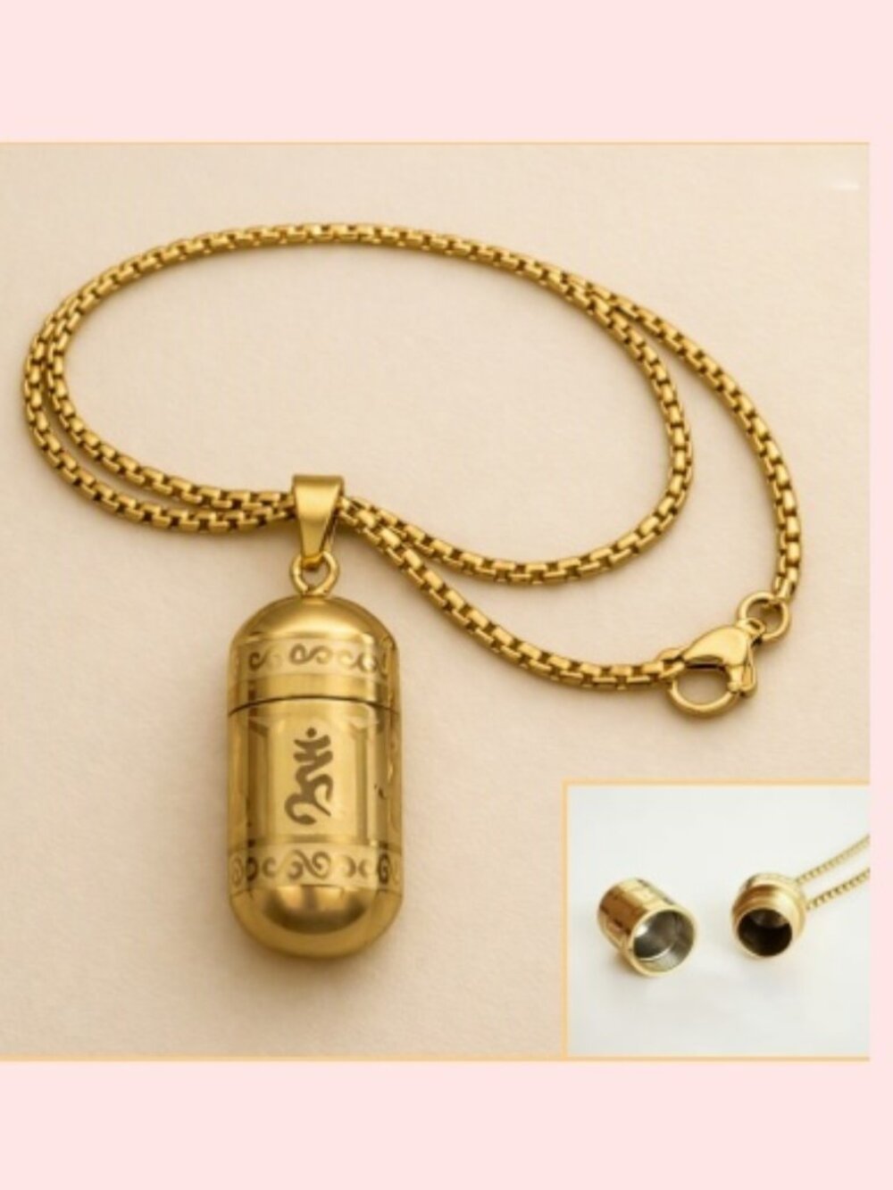 Om Mani Padme Hum Buddhist Mantra Pendant Necklace Mini Bottle Stainless Steel